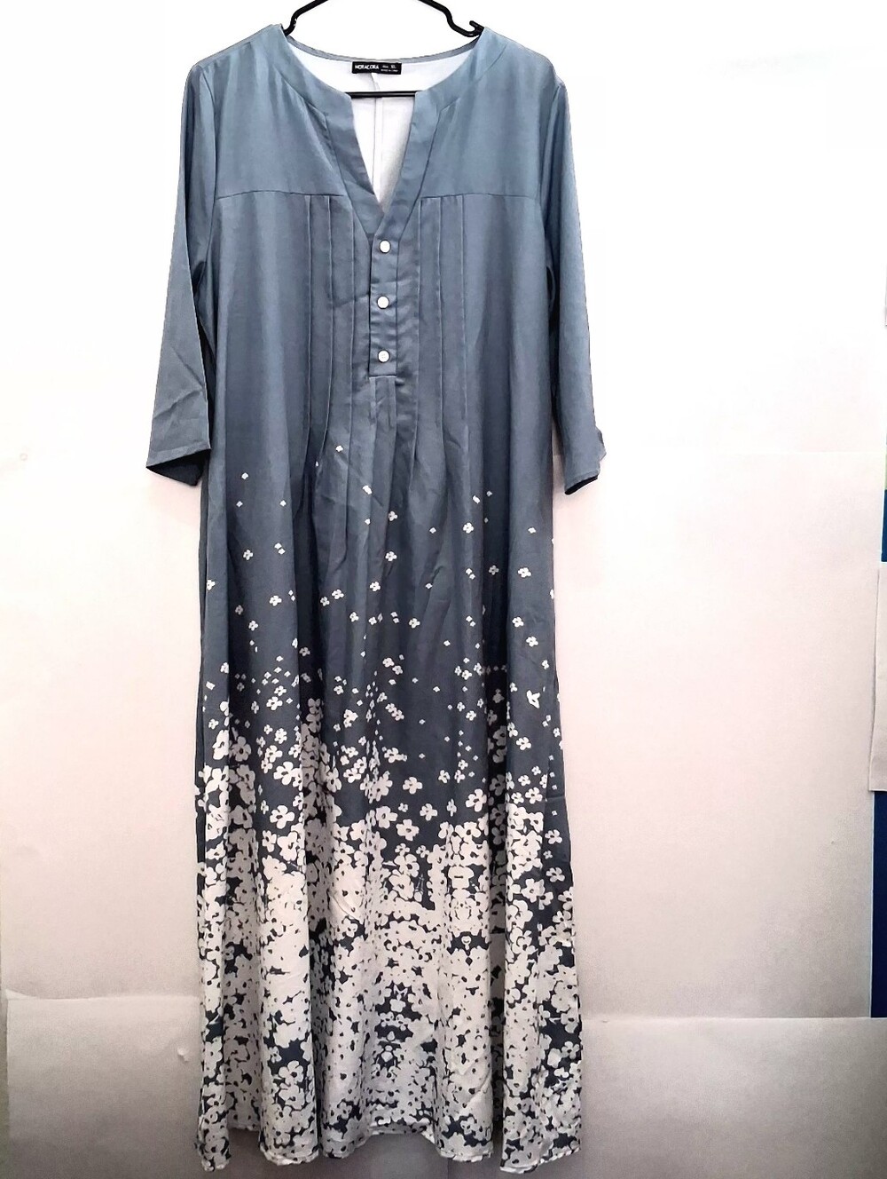 NORACORA Relaxed Grey Ombre Floral Maxi Dress Front Size XL